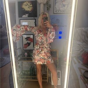 Showpo Floral Mini Dress with Bell Sleeves